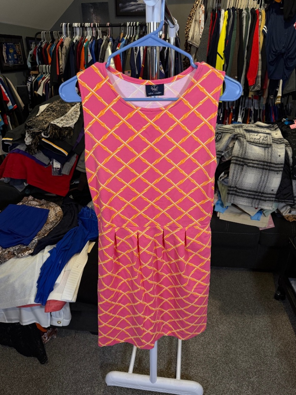 Sailor-Sailor Pink & Orange Bamboo Print Sleeveless Dress – Women’s S